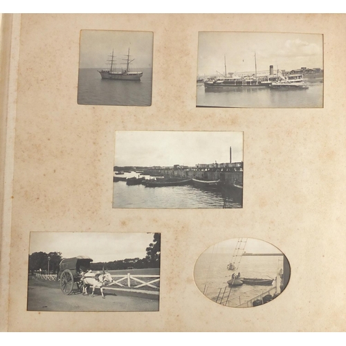 139 - Late 19th/Early 20th century black and white photograph album, probably of Burma including ships, st... 