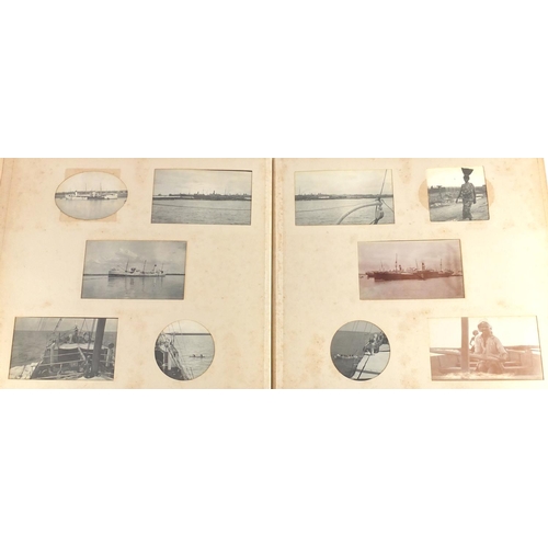 139 - Late 19th/Early 20th century black and white photograph album, probably of Burma including ships, st... 