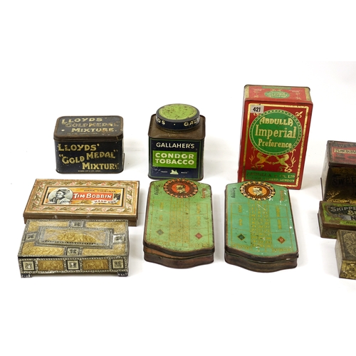 121 - Vintage advertising tins including two Saromy Cigarettes Roulette git tins, J Player's Magnums, Tim ... 