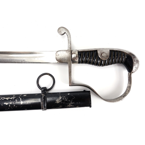 253 - German Military interest sword with scabbard, impressed marks to the blade, 98cm in length