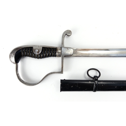 253 - German Military interest sword with scabbard, impressed marks to the blade, 98cm in length