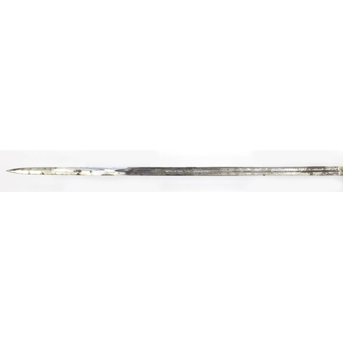 248 - George V Naval dress sword, retailed by Gieves with scabbard and wire bound shagreen grip, steel bla... 