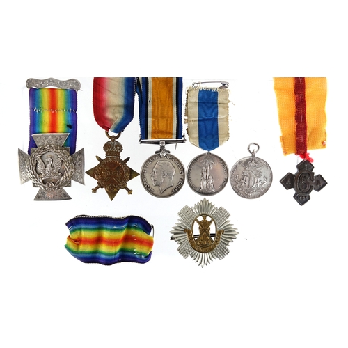 191 - British Military World War I medal group with related medals and badges including 1914-18 war medal ... 