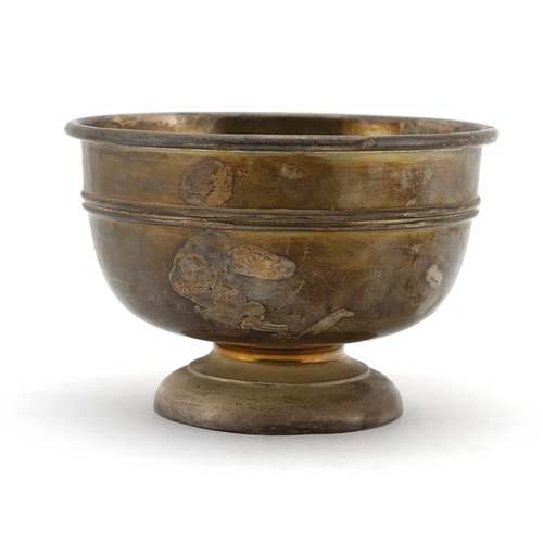 613 - Circular silver pedestal bowl by Arthur & John Zimmeran London 1912, 11cm high x 15.5cm in diameter,... 