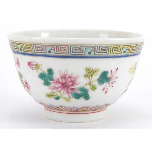 309 - Miniature Chinese porcelain footed bowl, finely hand painted in the famille rose palette with blosso... 