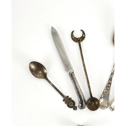 653 - Silver flatware, including continental and Russian examples, various hallmarks, the largest 17.5cm i... 