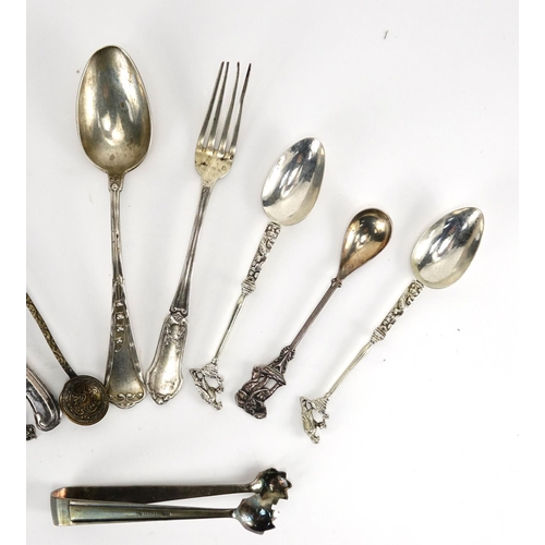 653 - Silver flatware, including continental and Russian examples, various hallmarks, the largest 17.5cm i... 