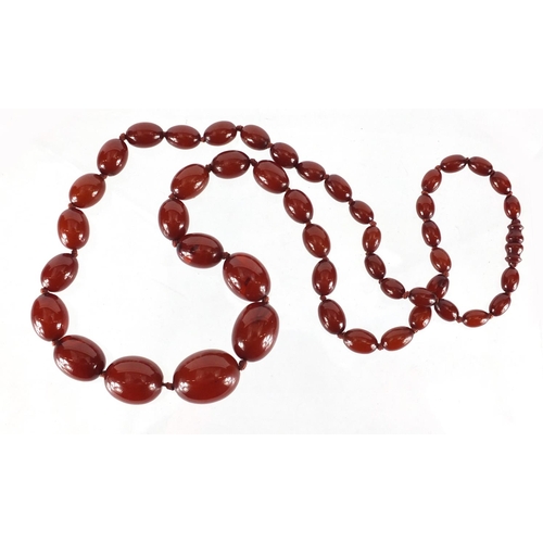 811 - Amber coloured bead necklace, 76cm in length, approximate weight 70.0g