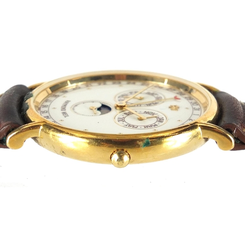 842 - Gentleman's 18ct gold plated Raymond Weil 
 wristwatch, with moon phase dial, the case numbered 5483... 