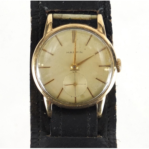 844 - Gentleman's 9ct gold Mappin wristwatch with subsidiary dial, the case numbered 175441, housed in a G... 