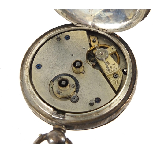 858 - Gentleman's silver James Reid open face pocket watch, with silver watch chain and sports jewel, the ... 