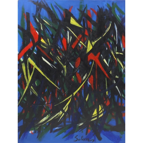 921 - Manner of Selim Turan - Abstract composition, Turkish school oil on canvas, unframed, 122.5cm x 91.5... 