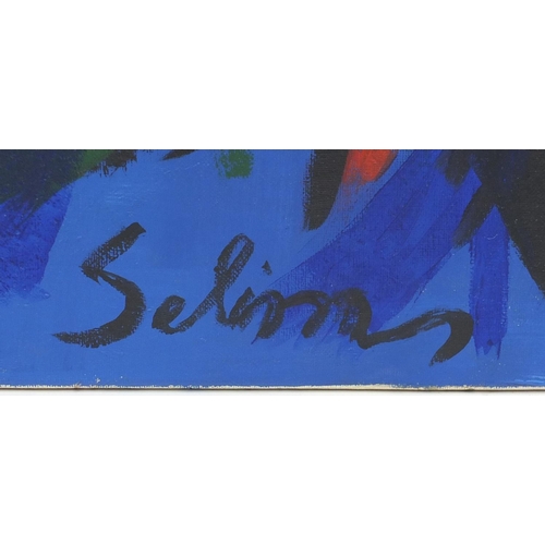 921 - Manner of Selim Turan - Abstract composition, Turkish school oil on canvas, unframed, 122.5cm x 91.5... 