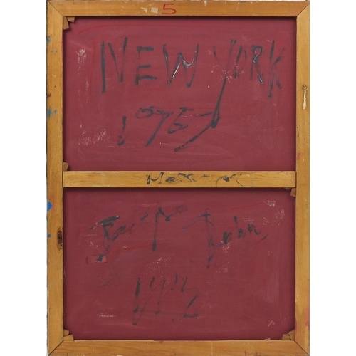 947 - New York street scene, oil on canvas, inscribed verso, unframed, 122cm x 92cm