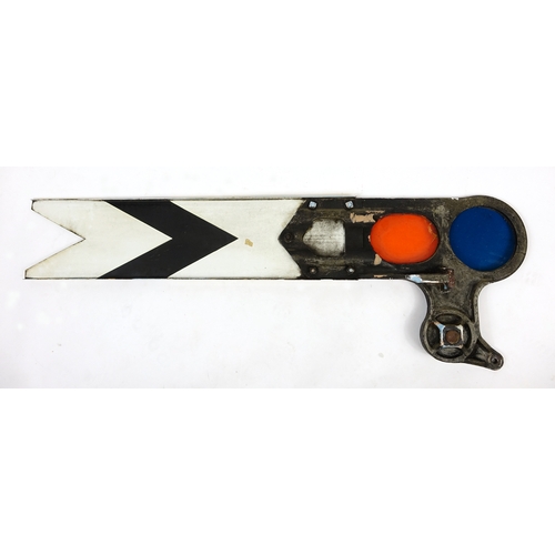 97 - Railwayana interest crossing arm, with blue and red  glass panels, 160cm in length