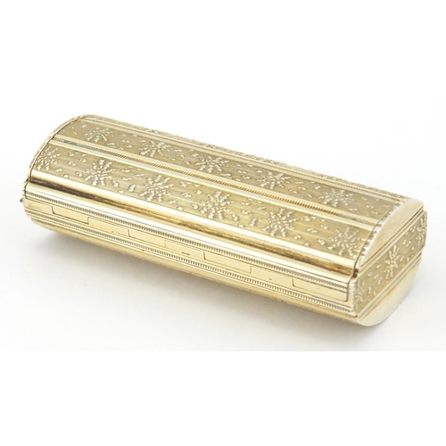 646 - Continental silver gilt rectangular box with hinged lid and engine turned decoration, stamped Ventre... 