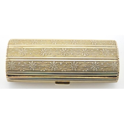 646 - Continental silver gilt rectangular box with hinged lid and engine turned decoration, stamped Ventre... 