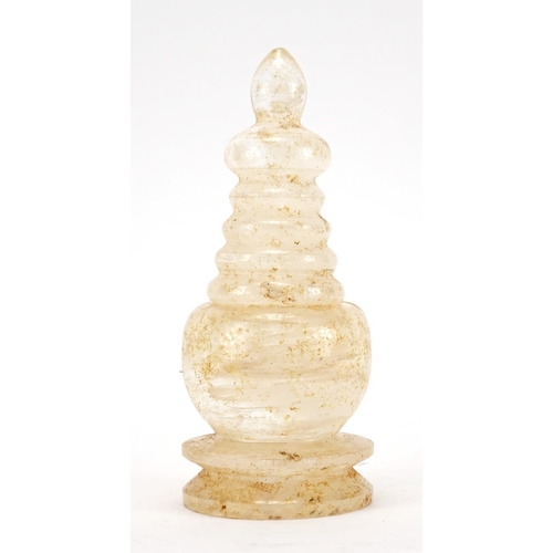 482 - Tibetan turned rock crystal pot and cover, 18cm high