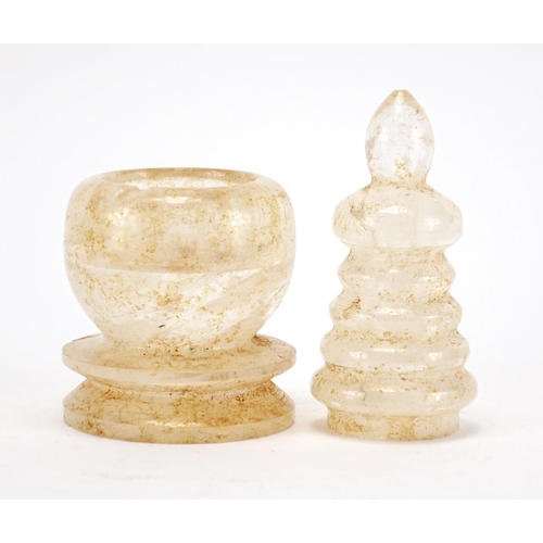 482 - Tibetan turned rock crystal pot and cover, 18cm high