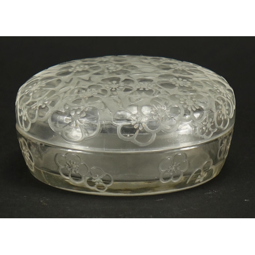 514 - R Lalique Emiliane frosted and clear glass powder pot and cover, etched R Lalique to the base, 9cm i... 