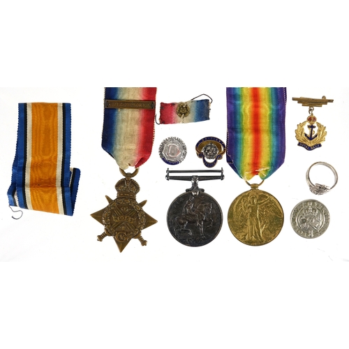 205 - British Military World War I trio and related badges, the trio awarded to 22243PTE.A.H.CARTER.SEAFOR... 
