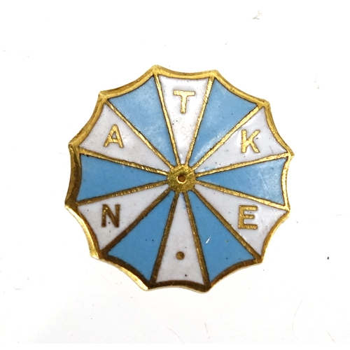 779 - 9ct gold and enamel National Association of the Theatrical Employee's Trade Union badge, 2cm in diam... 