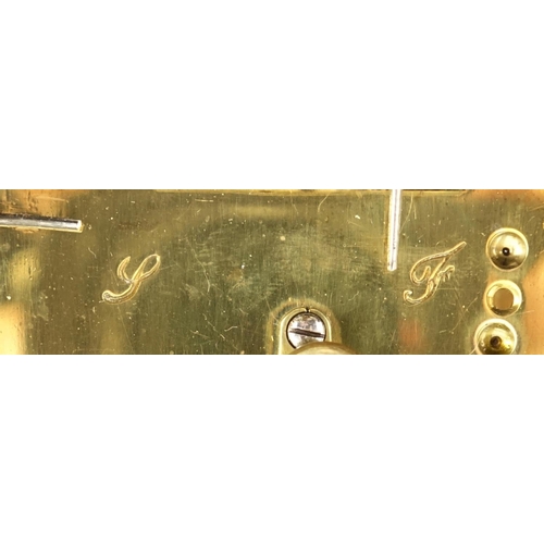 2127 - 19th century brass cased carriage clock striking on a gong, with enamelled dial and Roman numerals, ... 