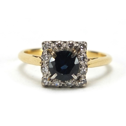 697 - 18ct gold blue/green stone and diamond ring, size L, approximate weight 3.2g