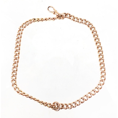 721 - Unmarked rose gold watch chain, 38cm in length, approximate weight 45.8g