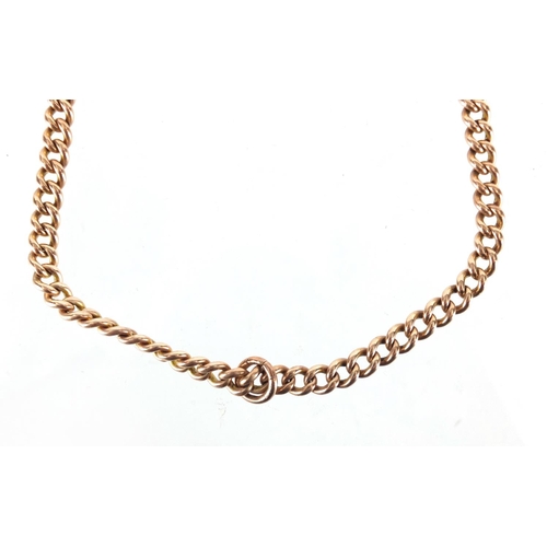 721 - Unmarked rose gold watch chain, 38cm in length, approximate weight 45.8g