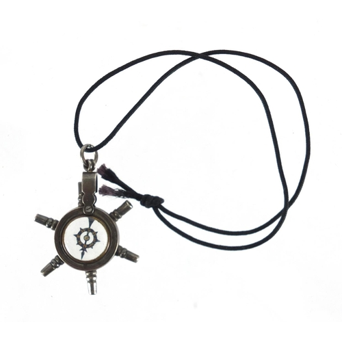 793 - Victorian silver ships wheel combination compass watch key, 3.5cm in diameter