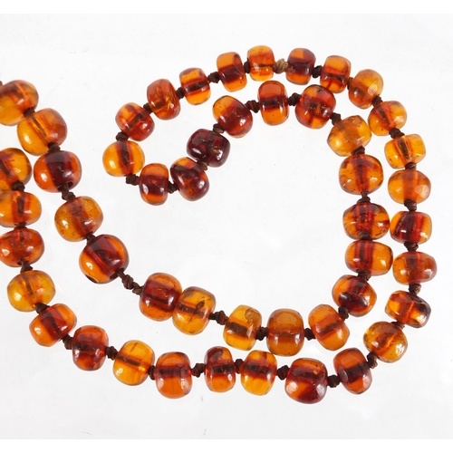 816 - Natural amber coloured bead necklace, 90cm in length, approximate weight 100.0g