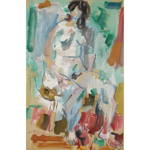 867 - Abstract composition, seated nude figure, gouache on paper, bearing a signature Ivon Hitchens and la... 