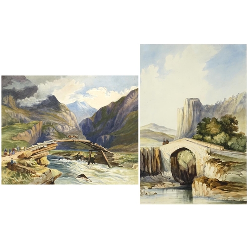 986 - Continental landscapes, two watercolours, inscribed verso, each mounted and framed, the largest 47cm... 