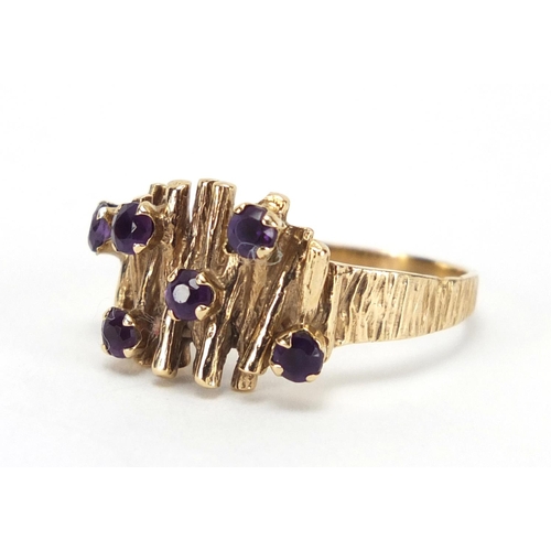 2441 - Designer 9ct gold amethyst ring, size S, approximate weight 4.6g