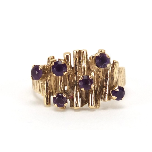 2441 - Designer 9ct gold amethyst ring, size S, approximate weight 4.6g