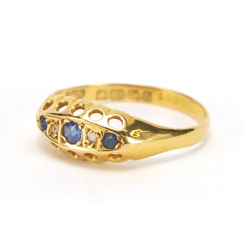 2447 - Victorian 18ct gold sapphire and diamond ring, size Q, approximate weight 1.8g