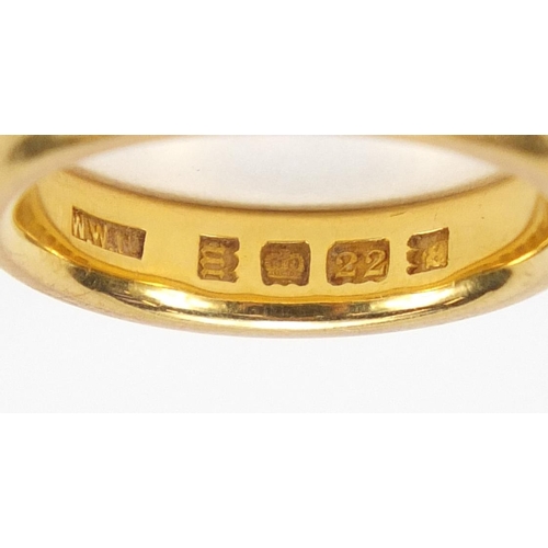2429 - 22ct gold wedding band, size K, approximate weight 7.3g