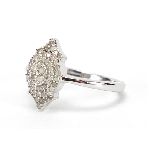 2433 - Silver diamond cluster ring, size N, approximate weight 2.9g