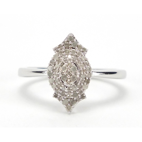2433 - Silver diamond cluster ring, size N, approximate weight 2.9g