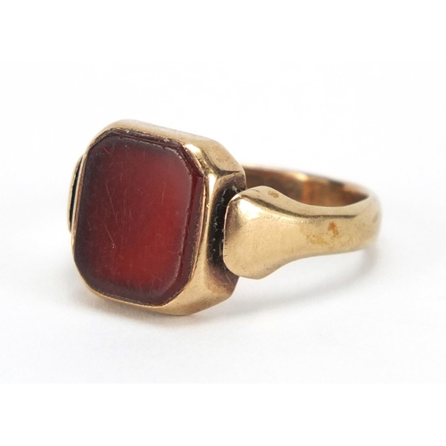 2437 - 9ct gold hard stone signet ring, size P, approximate weight 4.5g