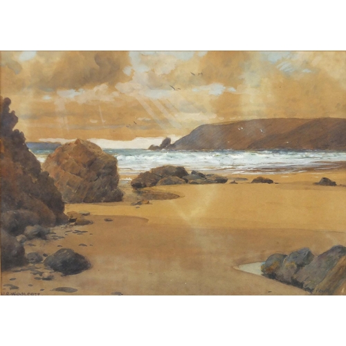 2223 - Wilferd R Wooloctt 1960 - Coastal scene, heightened watercolour, inscribed verso, mounted and framed... 