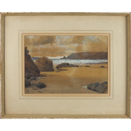 2223 - Wilferd R Wooloctt 1960 - Coastal scene, heightened watercolour, inscribed verso, mounted and framed... 