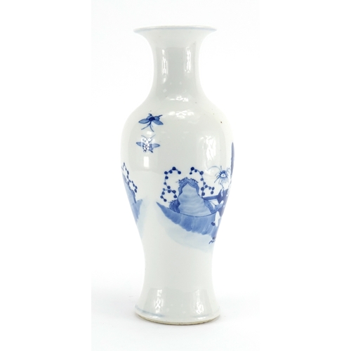 316 - Chinese blue and white porcelain baluster vase, hand painted with figures in a palace, blue ring mar... 