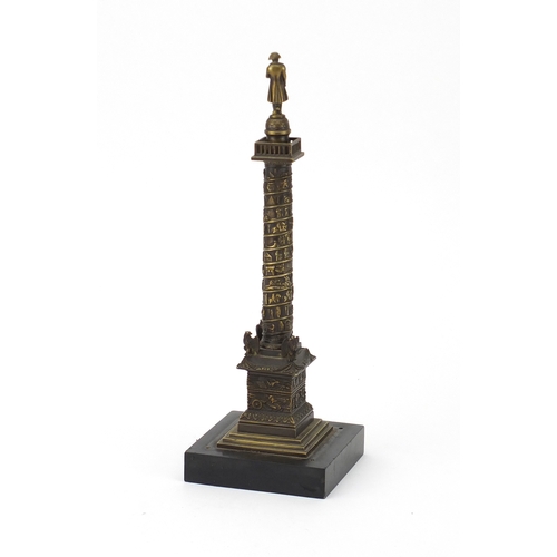 14 - 19th century Grand Tour patinated bronze model of Vendome column, raised on a square black slate bas... 