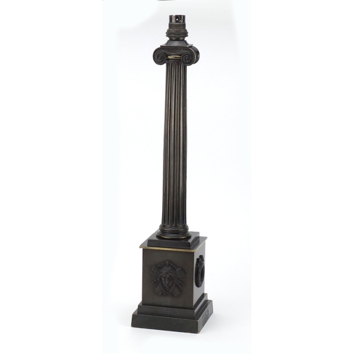 15 - 19th century French bronze lamp with Corinthian column, 47.5cm high
