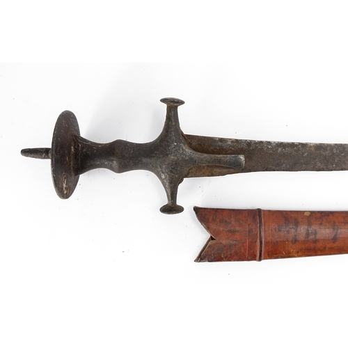 259 - Indian Talwar with leather scabbard and steel blade, 94cm in length