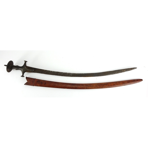 259 - Indian Talwar with leather scabbard and steel blade, 94cm in length