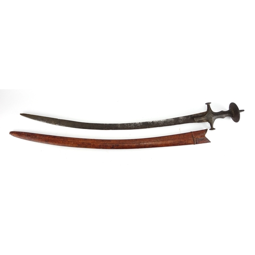 259 - Indian Talwar with leather scabbard and steel blade, 94cm in length