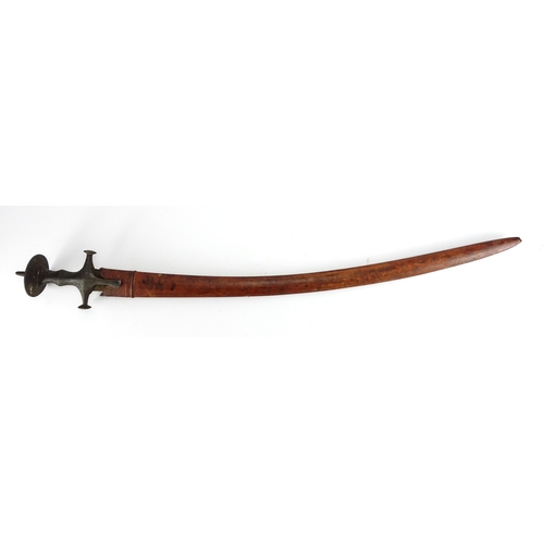 259 - Indian Talwar with leather scabbard and steel blade, 94cm in length